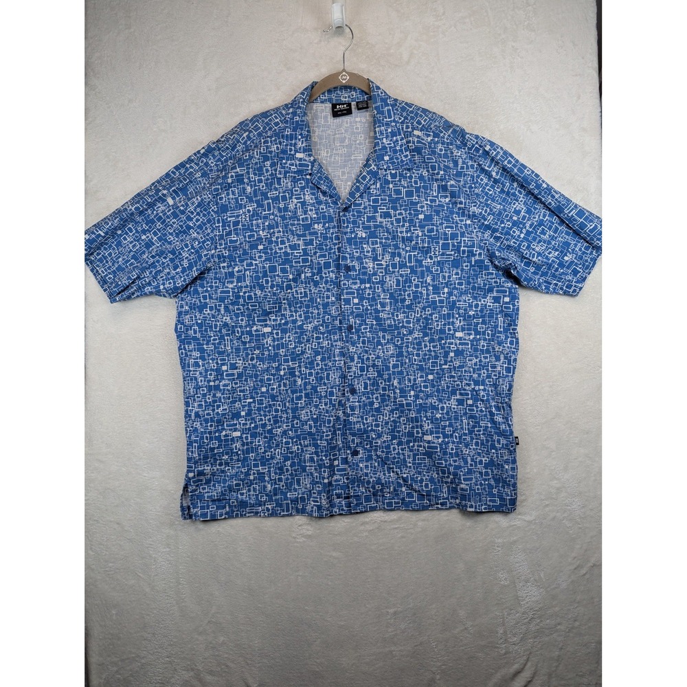 Helly Hansen Shirt Mens XXL Blue Geometric Print Short Sleeve Button Front HH